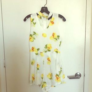 Lea & Viola Lemon Print Romper with choker neck